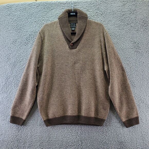 Jos. A. Bank Mens Size Large Sweater Brown Collar Wood Button Grandpa Lambs Wool - Picture 1 of 5